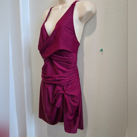 Blooming jelly fusha swim dress with tummy control, rouching and bow size large - Picture 3 of 5